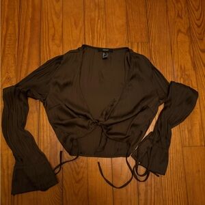 Forever 21 Dark Brown Tie-Front Blouse